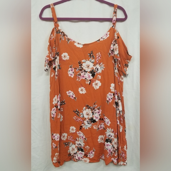🛍BUNDLE=DEAL! Torrid Cold Shoulder Blouse Orange Floral Crepe Women Plus 3X NWT - Picture 3 of 6